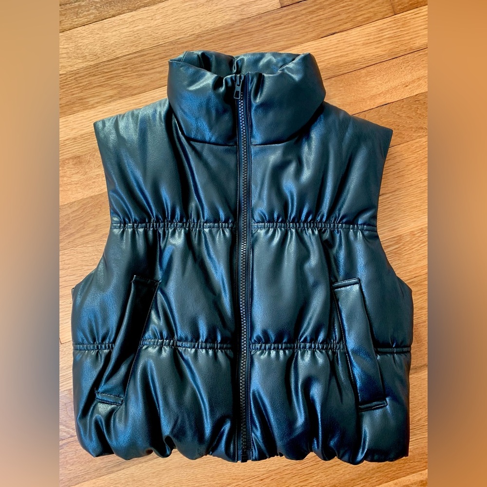 H&M Black Faux Leather Puffer Vest NWT